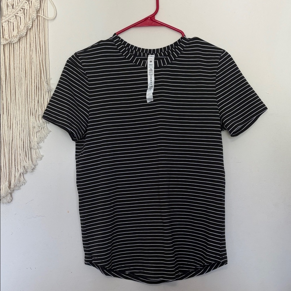 lululemon Black & White Striped Short Sleeve Tee